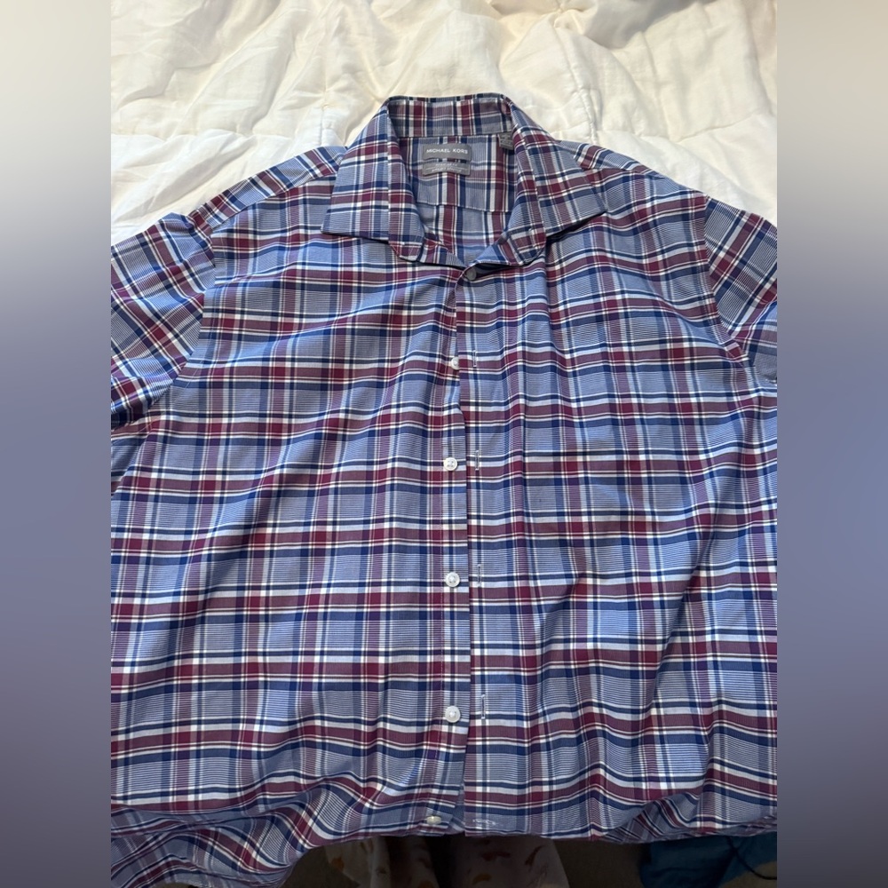 Men's Blue and Red Plaid Michael Kors shirt